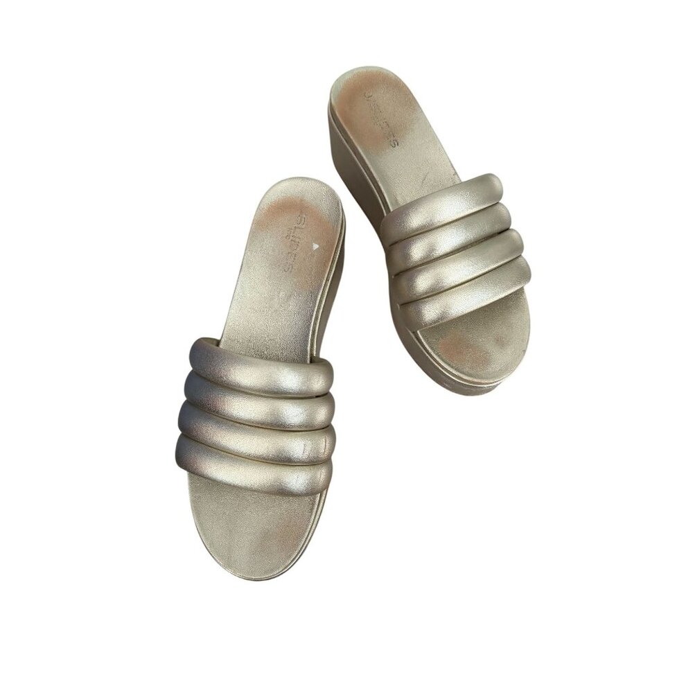 J SLIDES Gold Leather Platform Slides Sandals Siz… - image 10